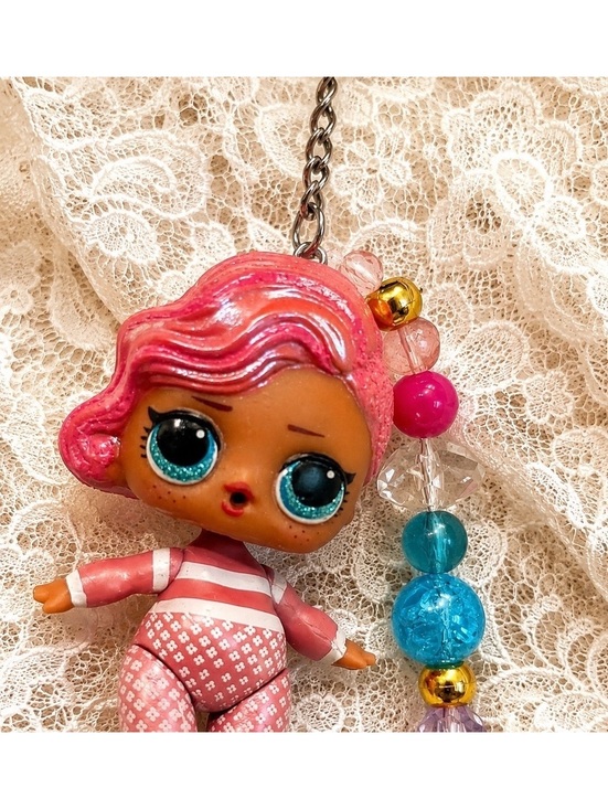 Other - LOL Surprise Pink Hair Doll Keychain Beaded Charm Backpack Purse Accessory